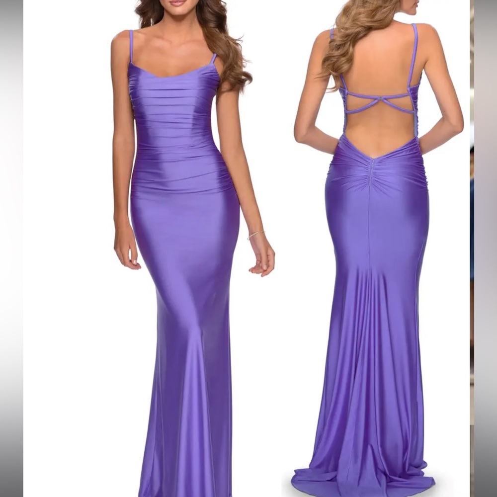 La Femme Strappy Back Ruched Trumpet Gown Size 6